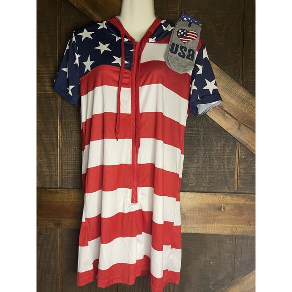American Flag 4th of July Romper Women’s Size Small/Medium Socks Hooded Holiday - Picture 1 of 10